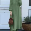 ZANZEA Autumn Muslim Sets Turkey Dubai Abaya Women Long Sleeve Shirt Set Causal Pants Suits Abayas For Women IsIamic Outifits