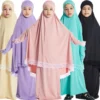 Muslim Kids Girls Hijab Dress Ramadan Khimar Skirt Set Overhead Eid Prayer Garment  Burqa Abaya Robe Kaftan Hooded Gown