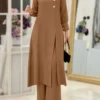 Ramadan Women Eid Muslim Two Pieces Set Split Blouse & Pant Musulman Ensemble Button Shirt Pants Matching Sets Femme Abaya 2024