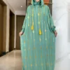 New Cotton Ramadan Muslim Two-Hat Abaya Dubai Turkey Islam Prayer Clothes Gold Dust   Dress Islam Women Dress Kaftan